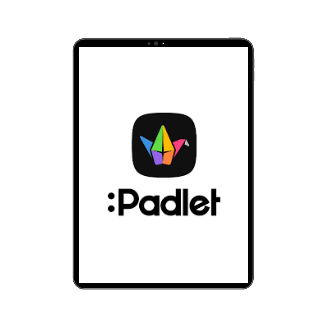Smartphone displaying the Padlet app logo with colorful origami-style icon and black text on a white background