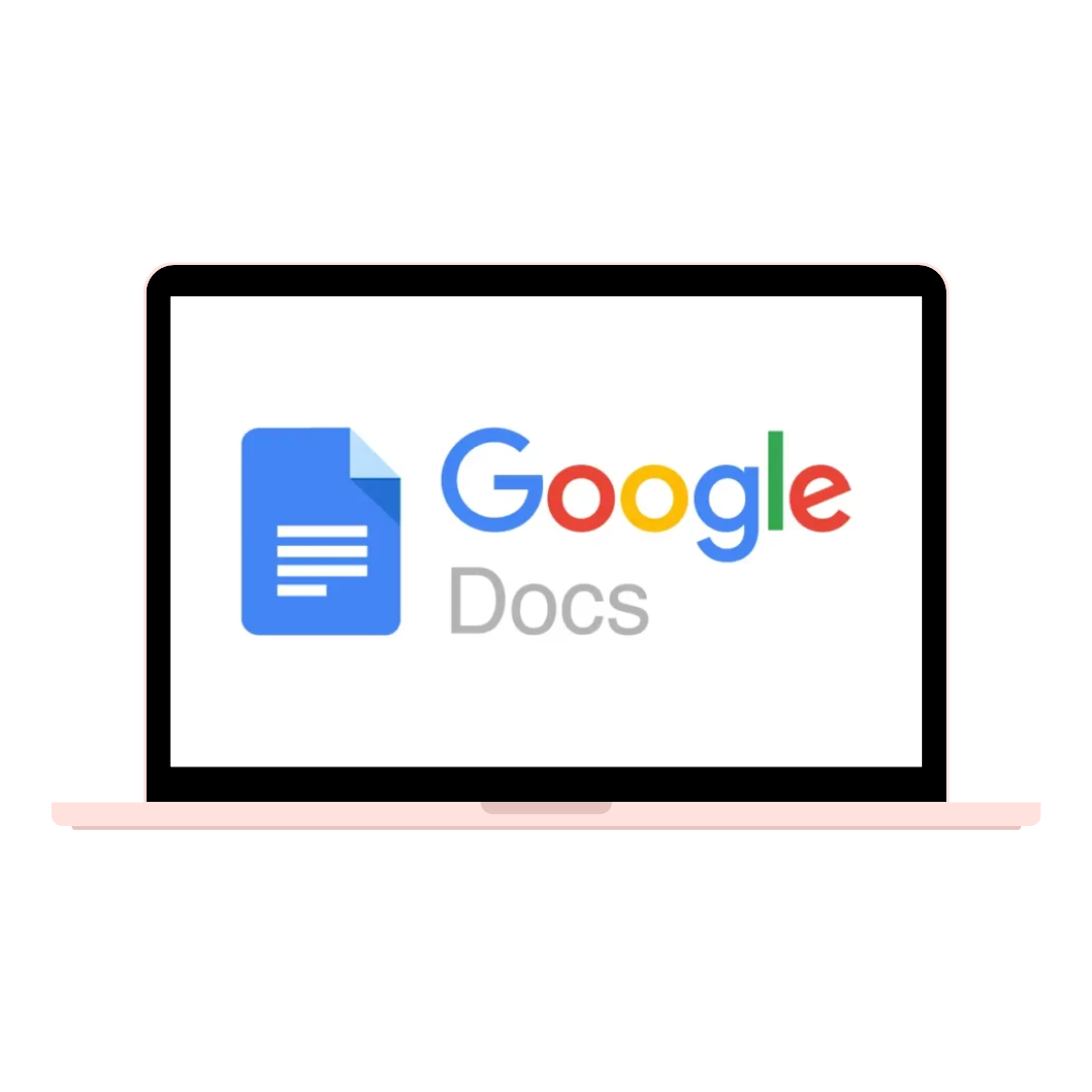 Illustration of a laptop displaying the Google Docs logo on its screen.
