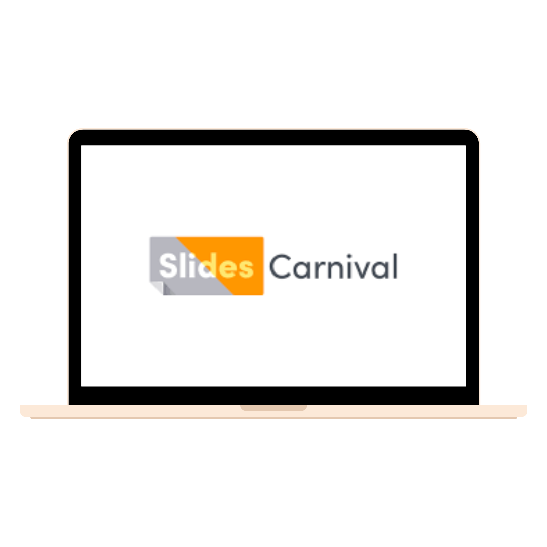 Laptop screen displaying the Slide Carnival logo on a white background.