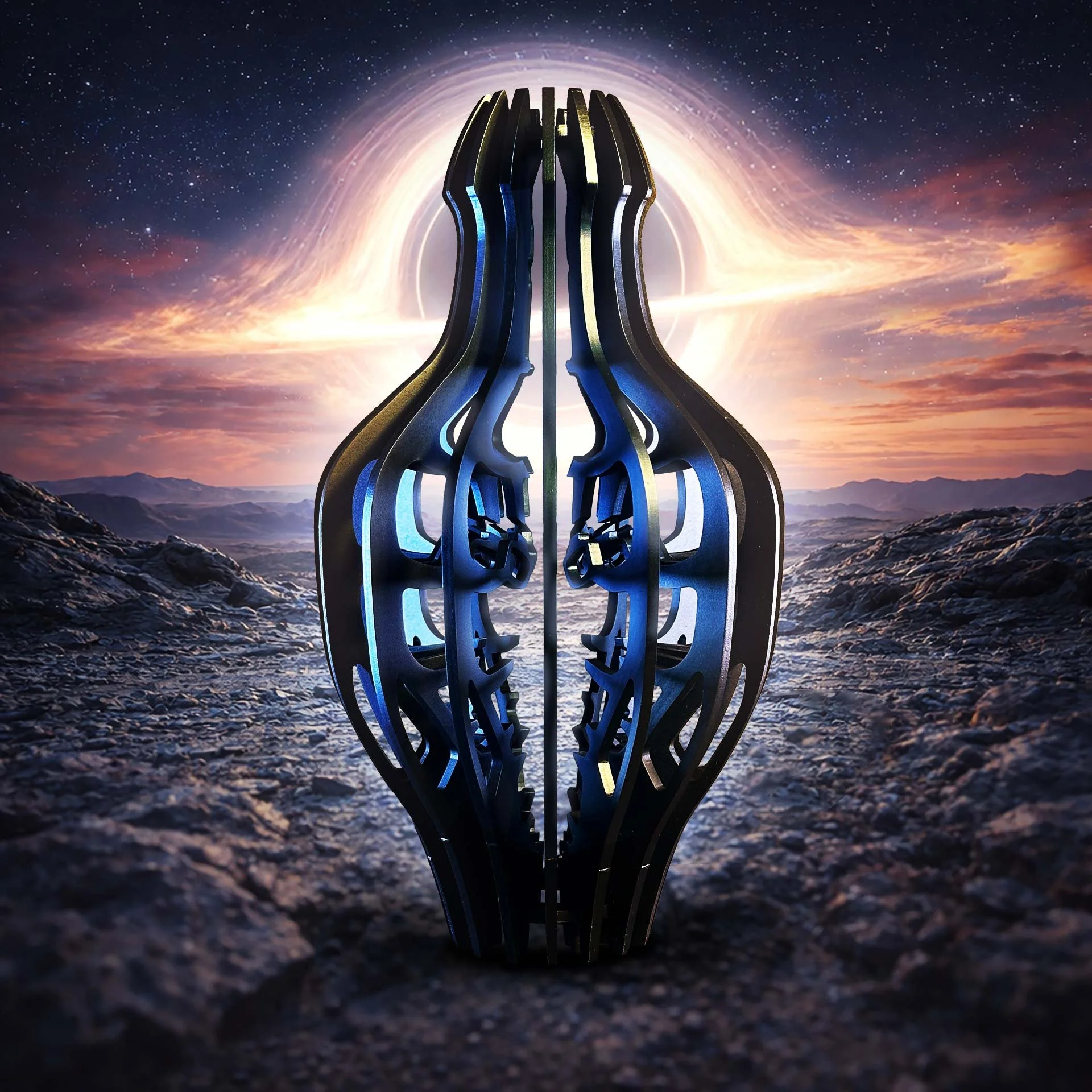 Steel Tabletop Object & Sci-Fi Artifact | Layered Steel Relic