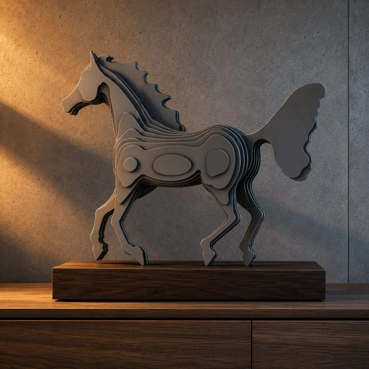 Geschichtetes Pferd, Design-Objekt aus Stahl `Gallop´