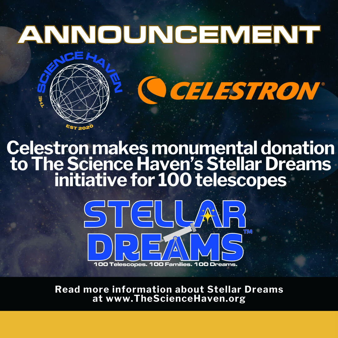 🔭 BIG NEWS! 🚀 Thanks to a tremendous donation from @CelestronUniverse, we've reached our first fundraising goal for the #StellarDreams initiative! Now, 100 deserving families across the USA will receive their very own telescope, sparking dreams and