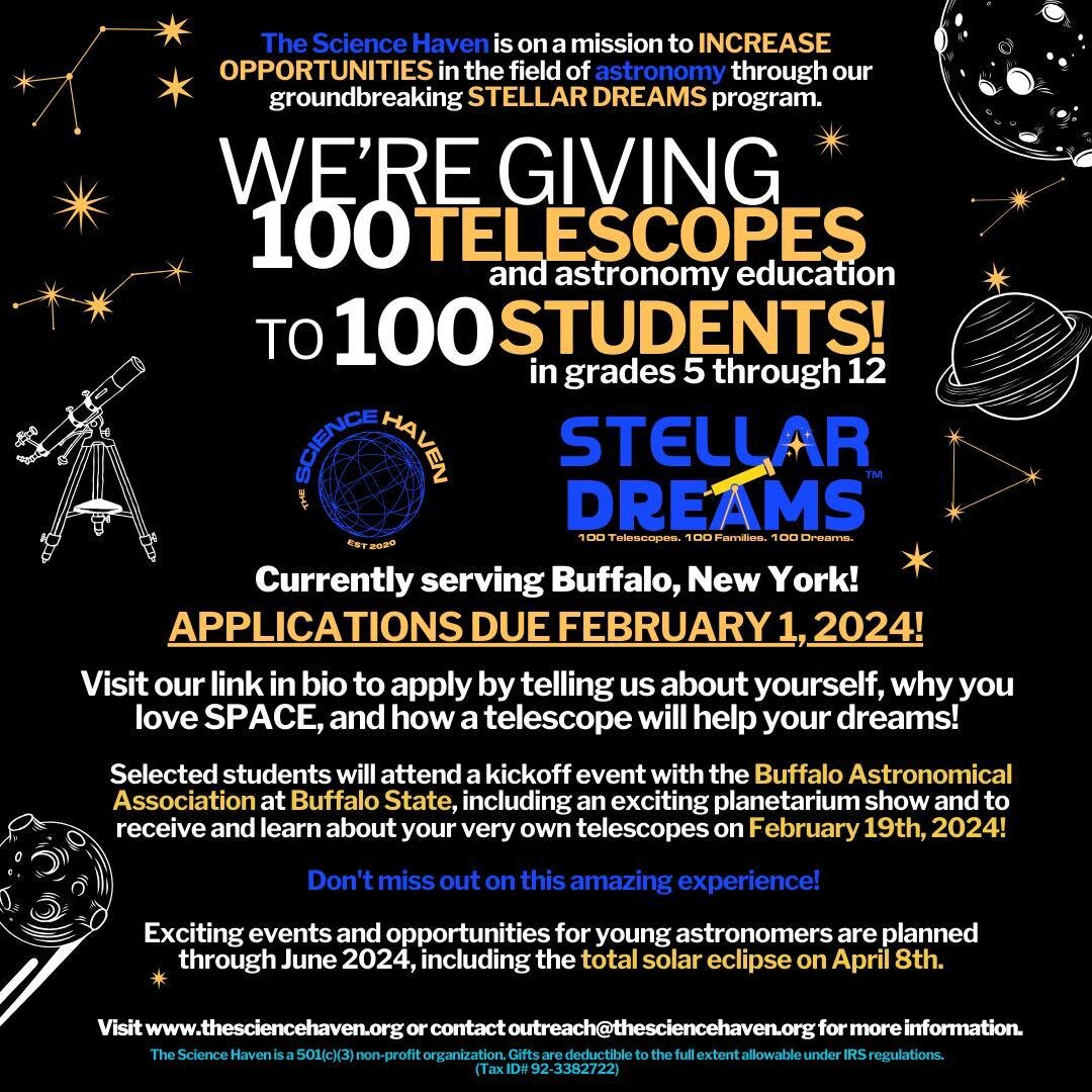 They said if we were giving away 100 pairs of Jordans, that our site would crash!! Prove them wrong! Visit stellardreams.org to apply, or visit the link in our bio! We're giving 100 telescopes to 100 students, starting in Buffalo!

#Buffalo #BillsMaf