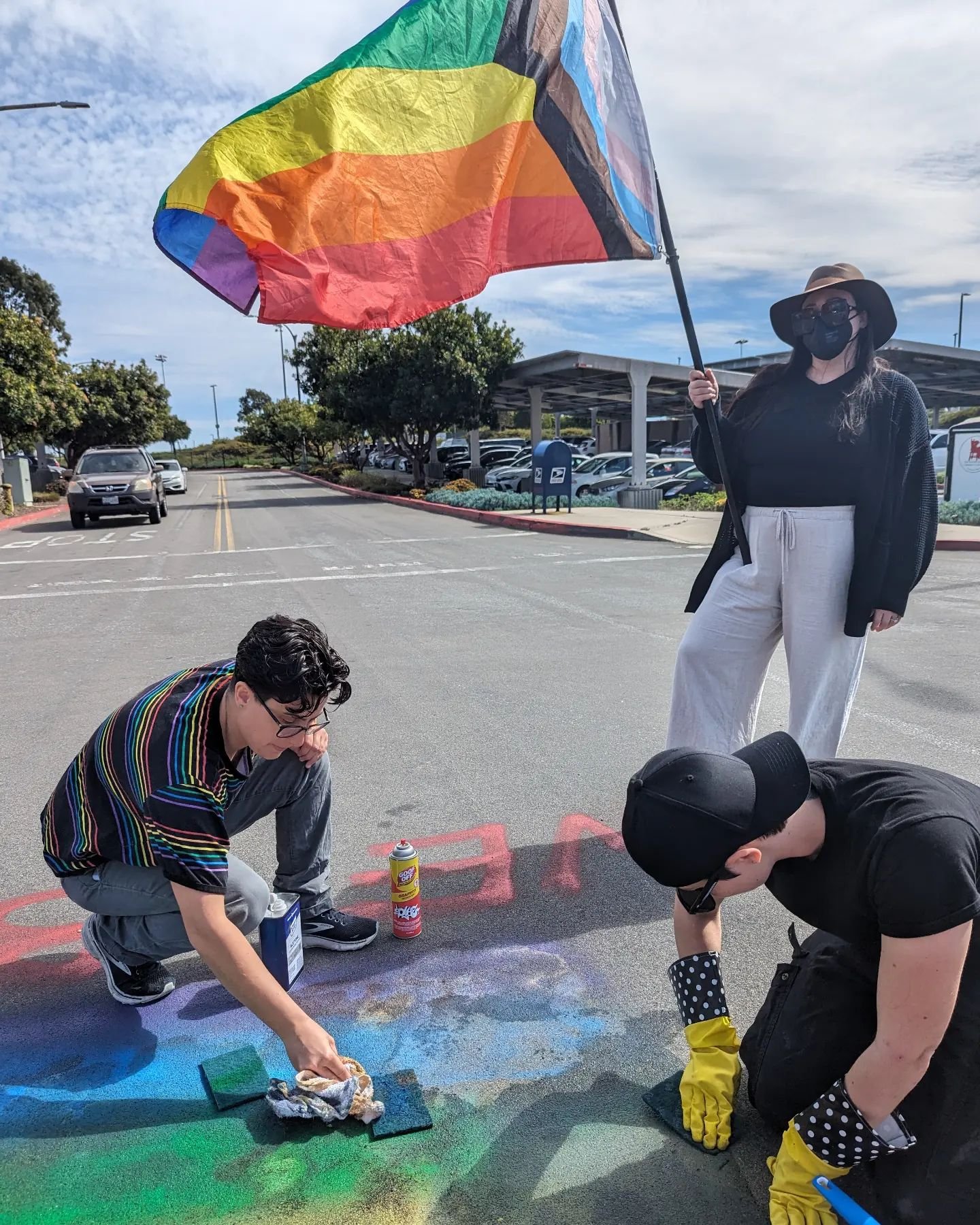 The LGBTQ community came out in force today to help protect the HB Library.  We don't know who tagged the library, or why, but we know there are better ways for the queer community to channel our fear, anger, and need for justice. 

Huntington Beach 