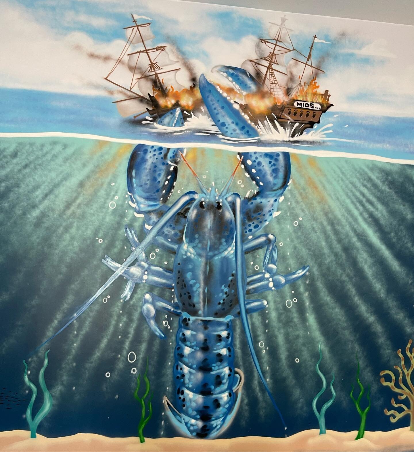 One of the craziest murals I have ever seen and we are lucky to have it in our shop.  We asked Mike for a Moby Dick x Blue Lobster scene and he absolutely crushed it. The ship name is the perfect cherry on top. @mikerichdesigns #bluelobster #art #mur