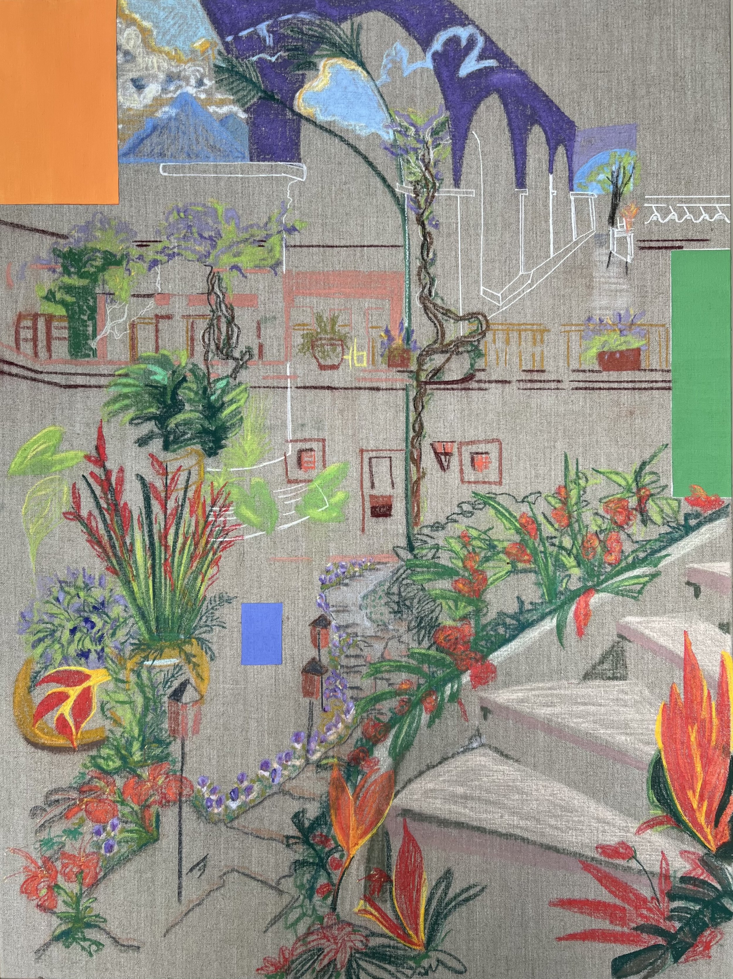 In The Shadow of the Volcano: A Sketch From the Courtyard of Panza Verde hotel, Antigua Guatemala