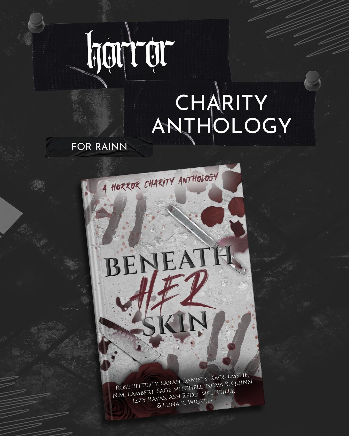 Cover Reveal 🩸 Beneath Her Skin: A Horror Charity Anthology 

&bull;&bull;&bull;

When @izzyravas reached out to me about this anthology, I couldn't have been more honored to work with her and her amazing authors &mdash; both for the design concept 