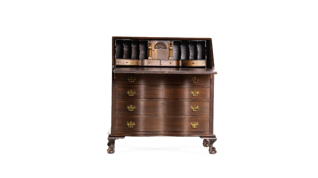 Georgian mahogany bureau with a fitted interior ,a cross banded fall front, a four drawer,England c1790