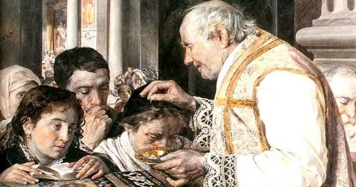 Shrouded statues and forehead crosses 