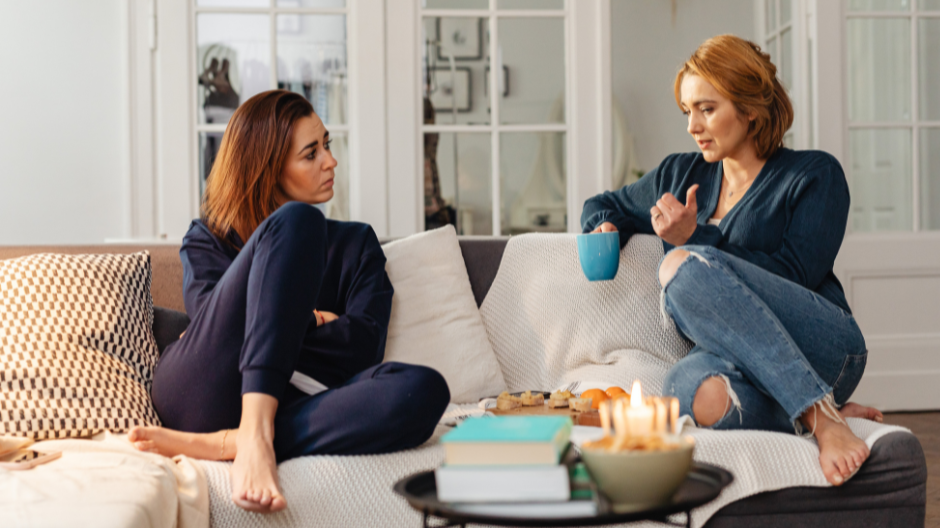 mother talking through her stress with a friend