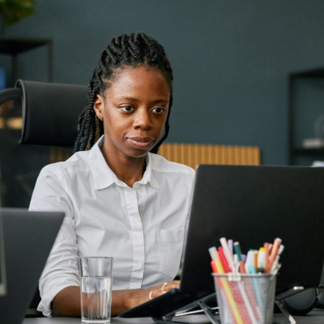 woman focused on her work