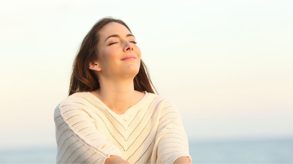 woman breathing mindfully