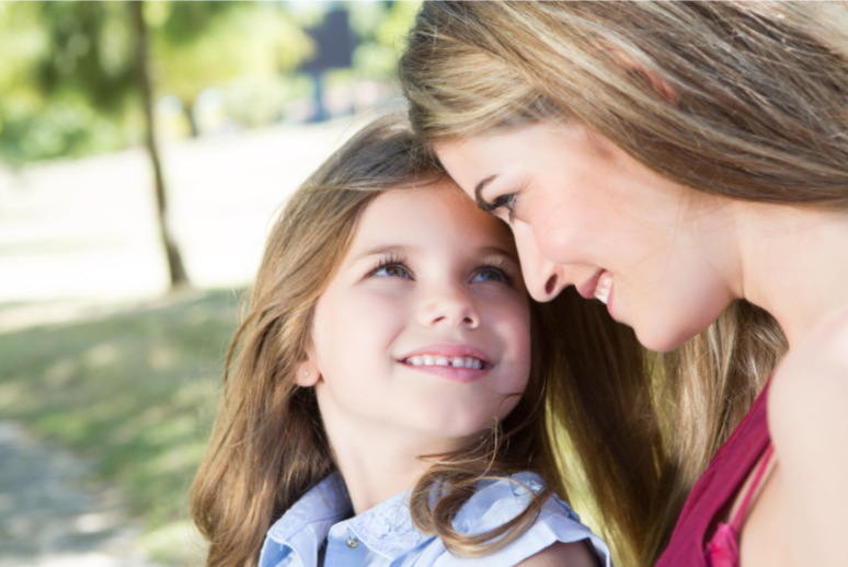 mother and daughter looking at each other