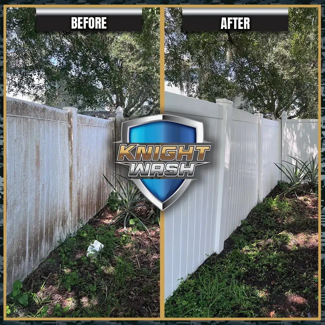 orlando Vinyl fence infested with mold pressure wash before and after