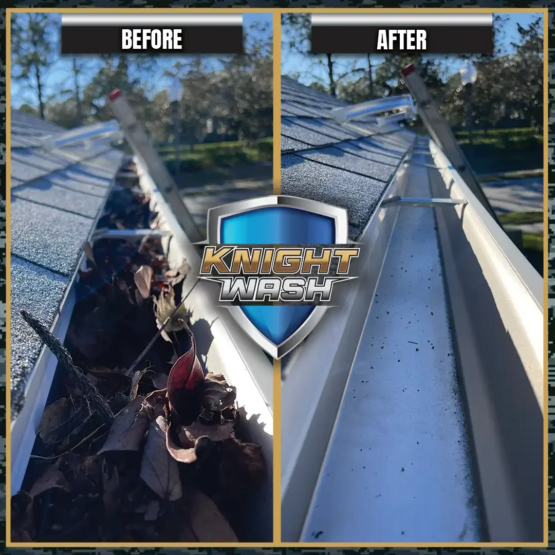 Before-and-after of gutter cleaning in Orlando, FL