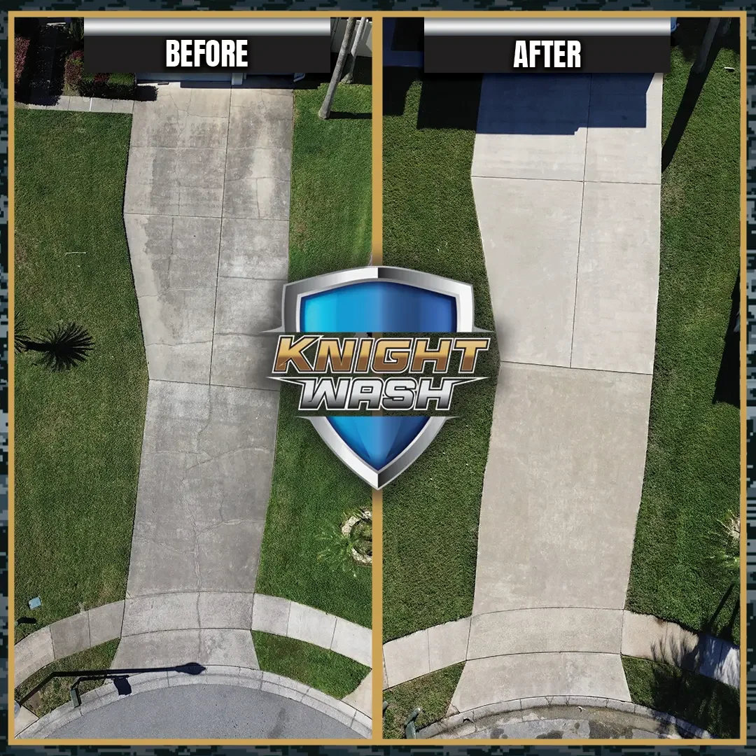 Before and after driveway pressure washing in Orlando, FL