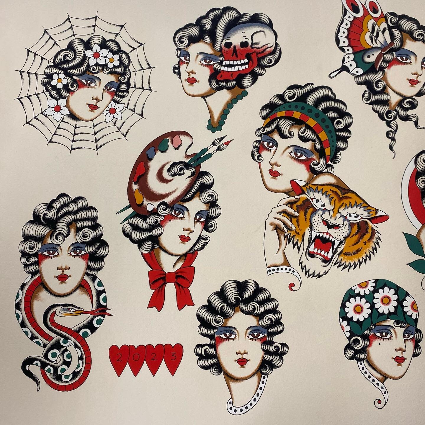 Ladies, gouache on A2. Forgot to post these beauties, all available to be tattooed. Time available, dm to book ❤️