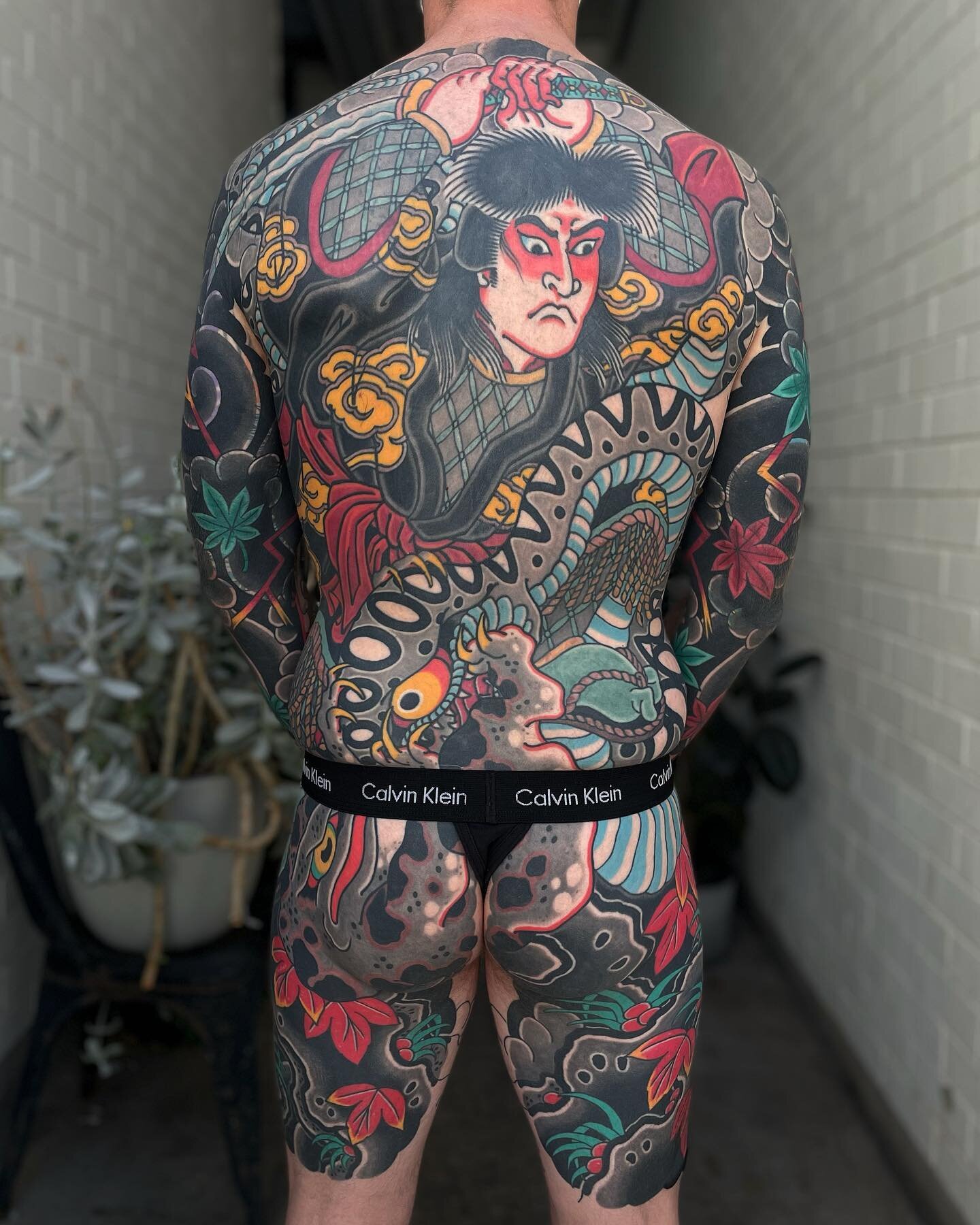 Here&rsquo;s an update on @kirkas_liam suit. I&rsquo;ve definately tattooed Liam the most out of anyone. Backpiece has been settled for a while now and we have both his old half sleeves covered. We&rsquo;ve moved onto his front for the final chapter,
