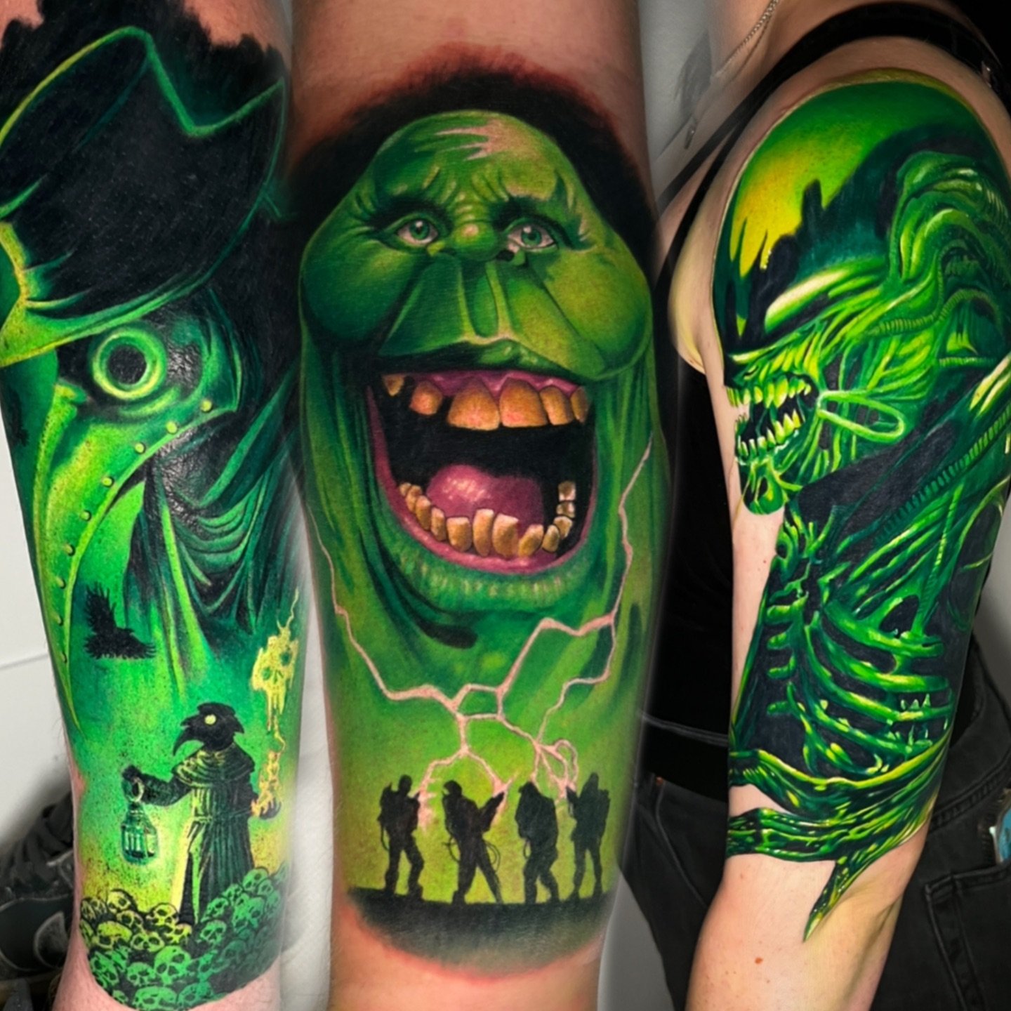 Love the look of these. ☢️💚 Bright colours and full saturation. 
For bookings and info please use my DM 
@_numb_skulled 
@wa.ink.tattoo