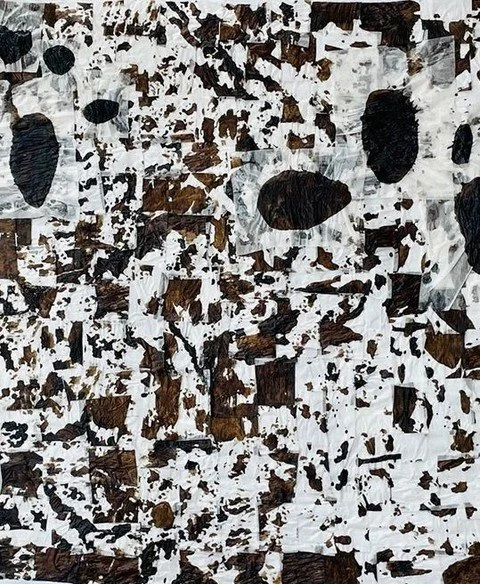 ⁠
Patrick and I are heading to meet a new client this week, taking with us our Field Fabrics.⁠
This is the original artwork for Walnut Earth &ndash; walnut ink markings on Japanese gampi paper, collaged onto a beautiful paper made from recycled jeans