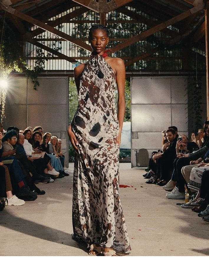 Gorgeous Walnut Earth dress &ndash; born from my original walnut ink field markings and reimagined by Piero D&rsquo;Angelo for Black Walnut AS24+ &ndash;unveiled at London Fashion Week, September 2023.