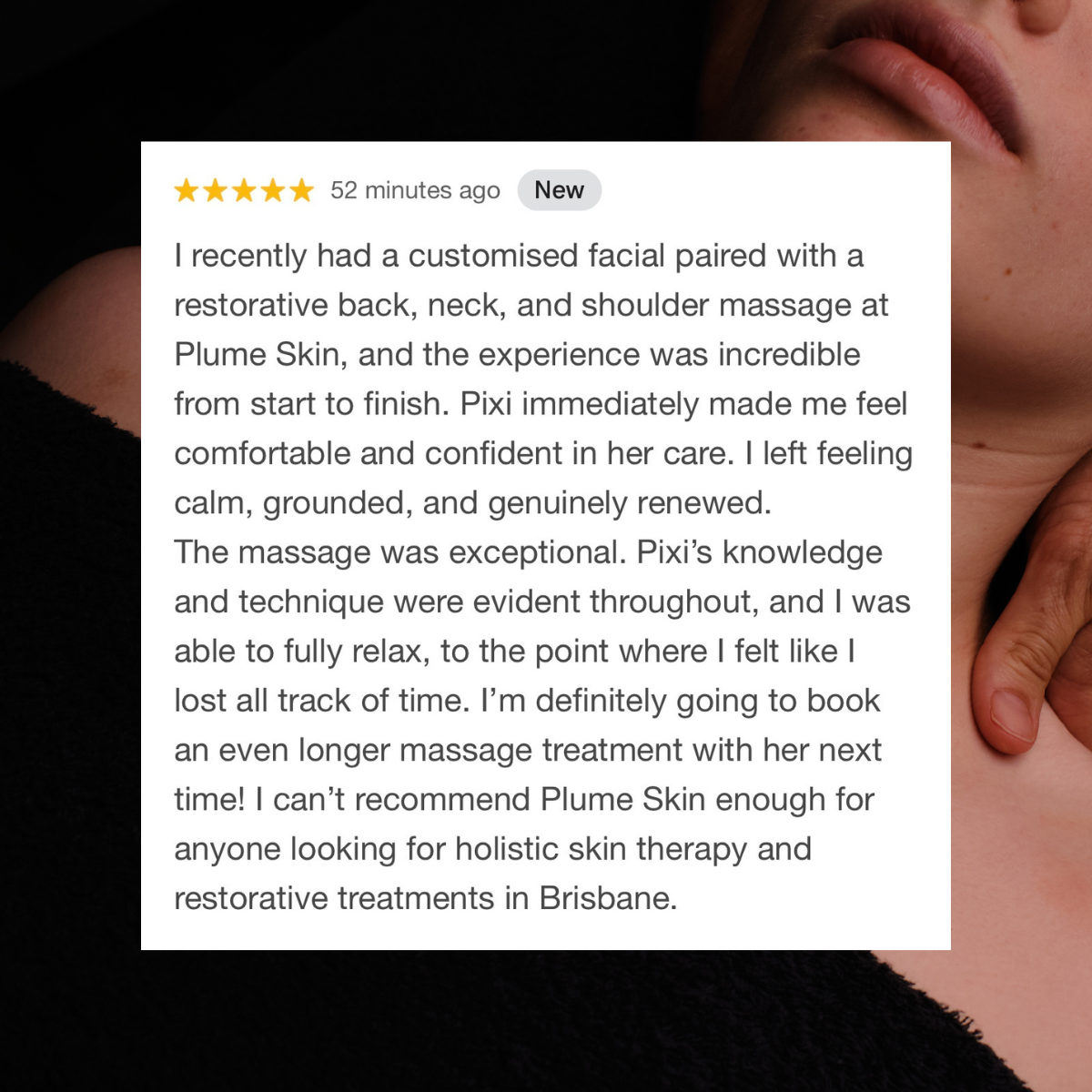 Pixi, the therapist behind restorative body massage treatments at Plume Skin in Brisbane