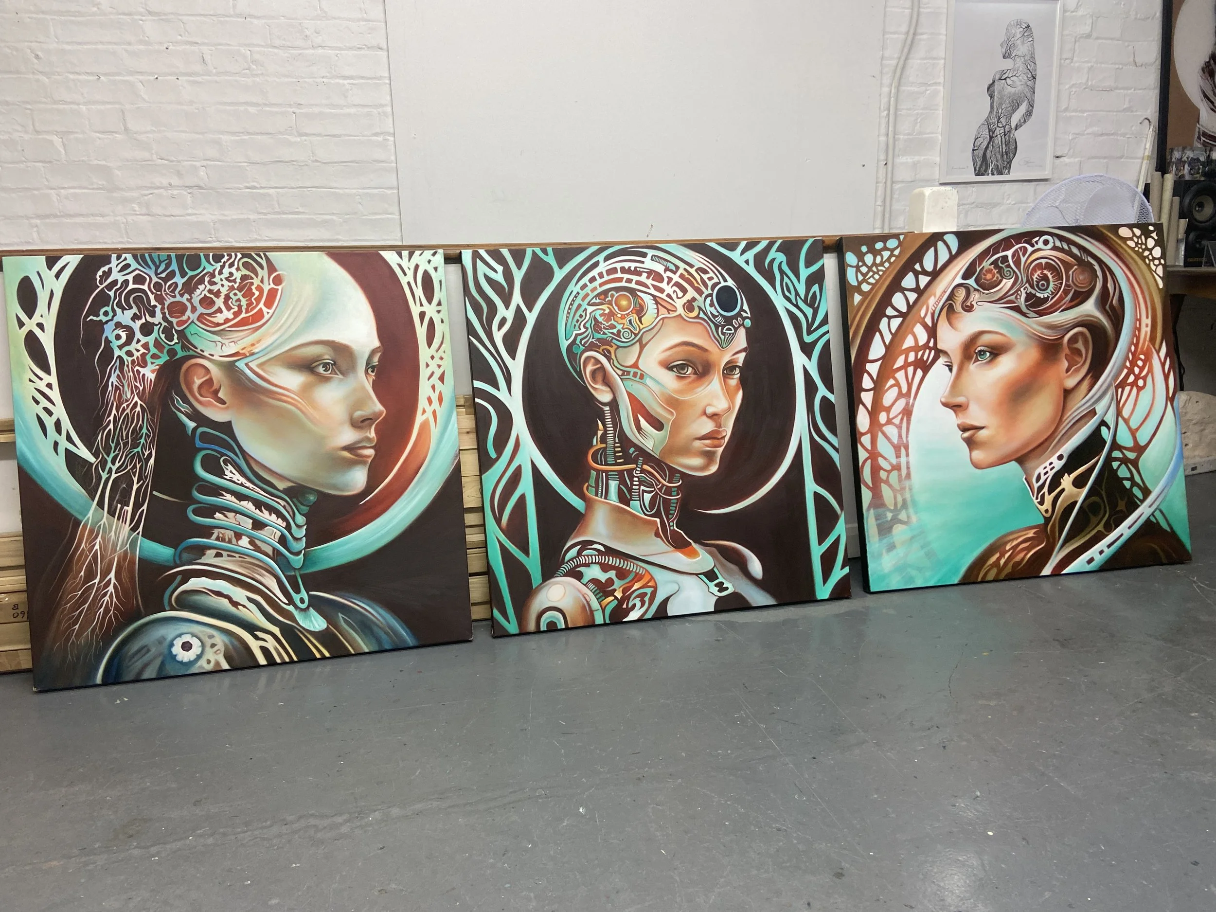 Teqnic Organica series of Oil Paintings - A triptych of old master inspired, sci-fi oil paintings