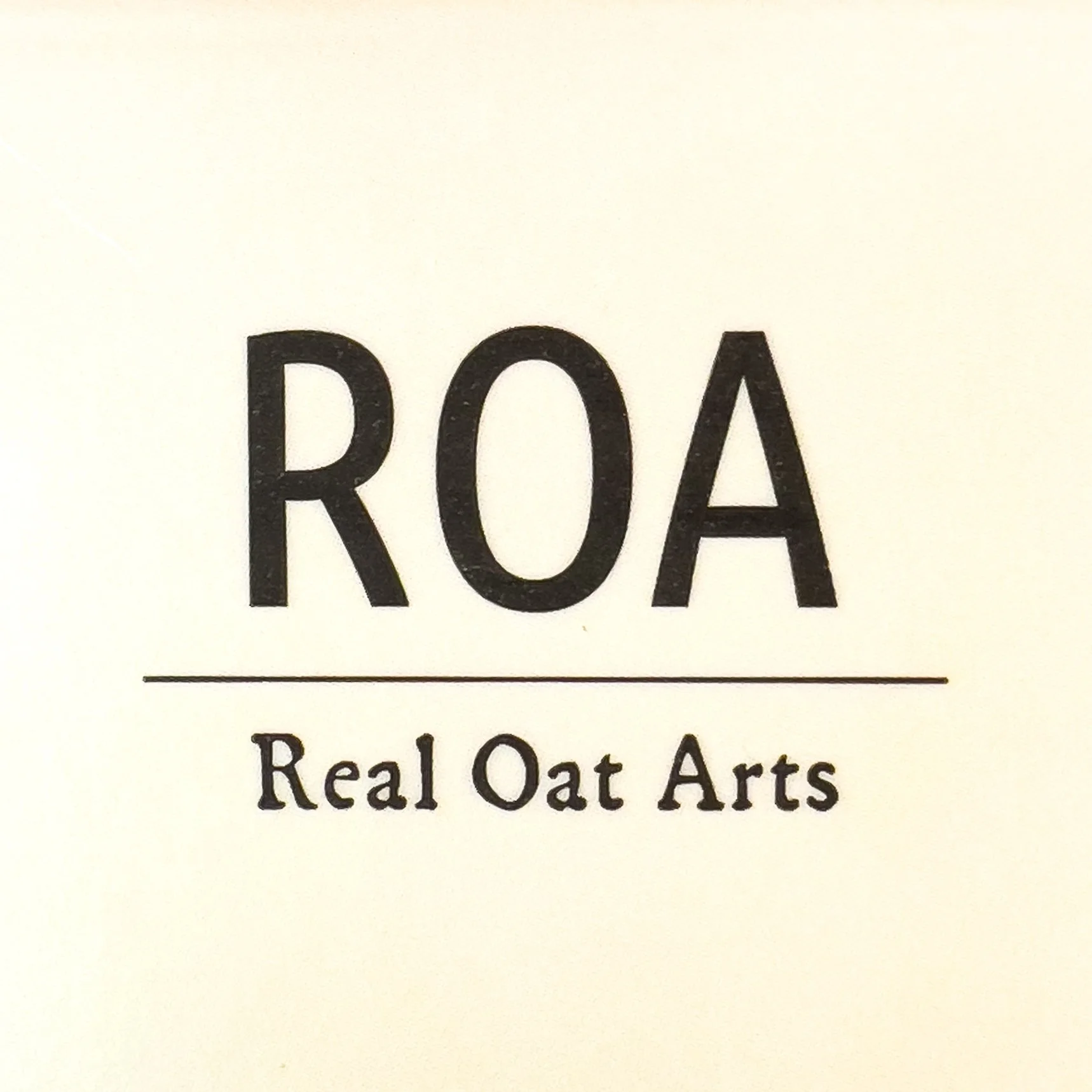 Logo for ROA with the tagline 'Real Oat Arts' in black text on a white background.