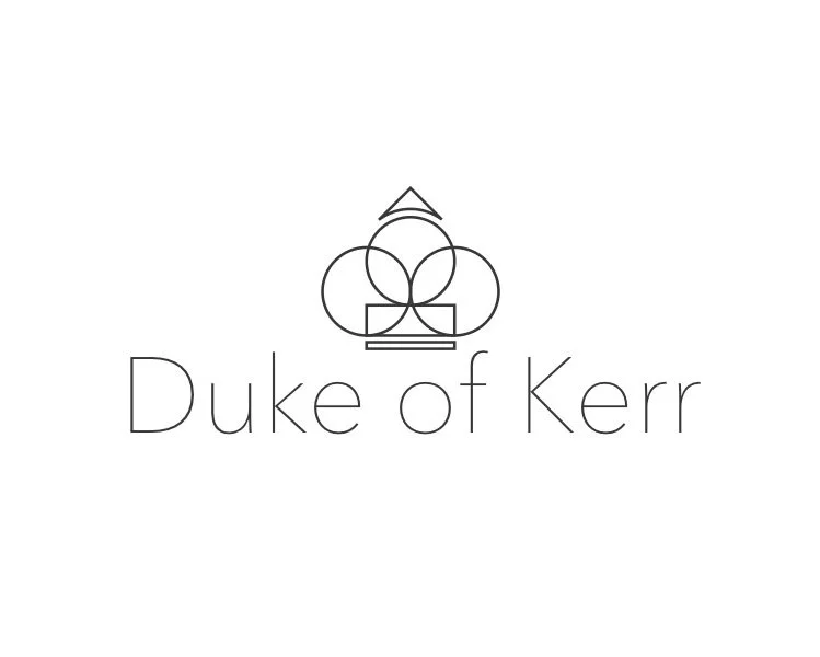 Minimalist logo with geometric crown and the text 'Duke of Kerr' underneath.