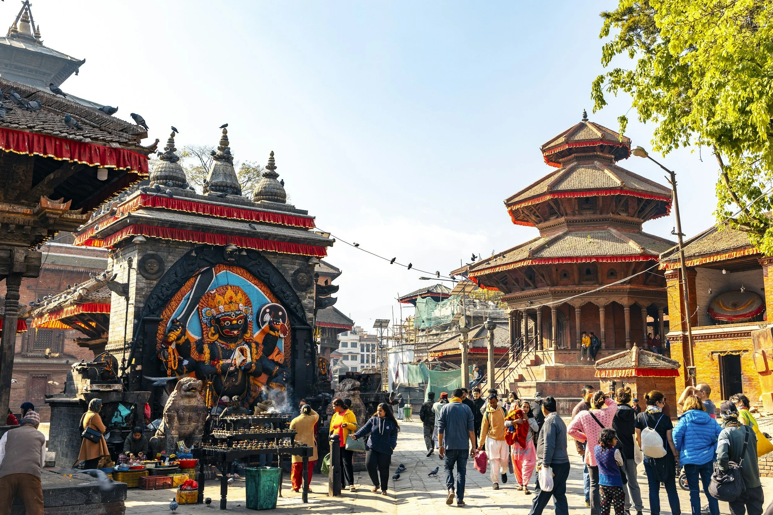 Ancient temples and palace courtyards at Kathmandu Durbar Square, a UNESCO World Heritage Site in Nepal.