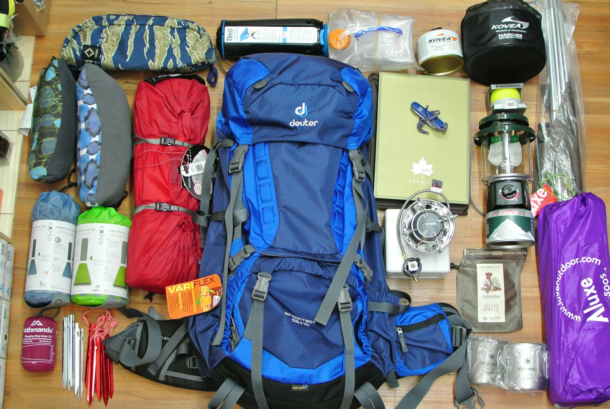 Trekking packing list laid out neatly, showing essential hiking gear for Nepal
