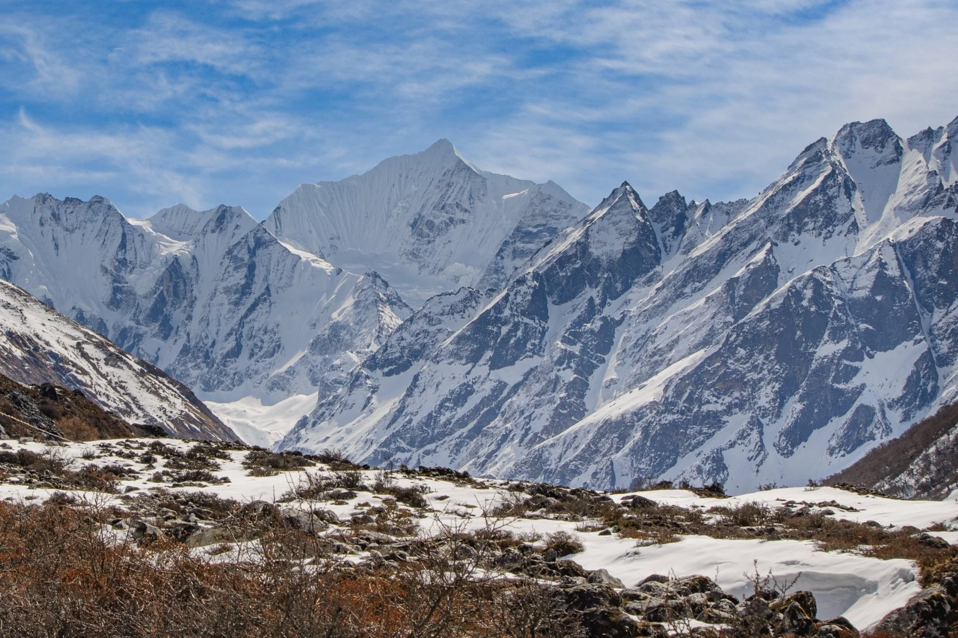 Mount Ganchempo seen from Kyangin Ri viewpoint.