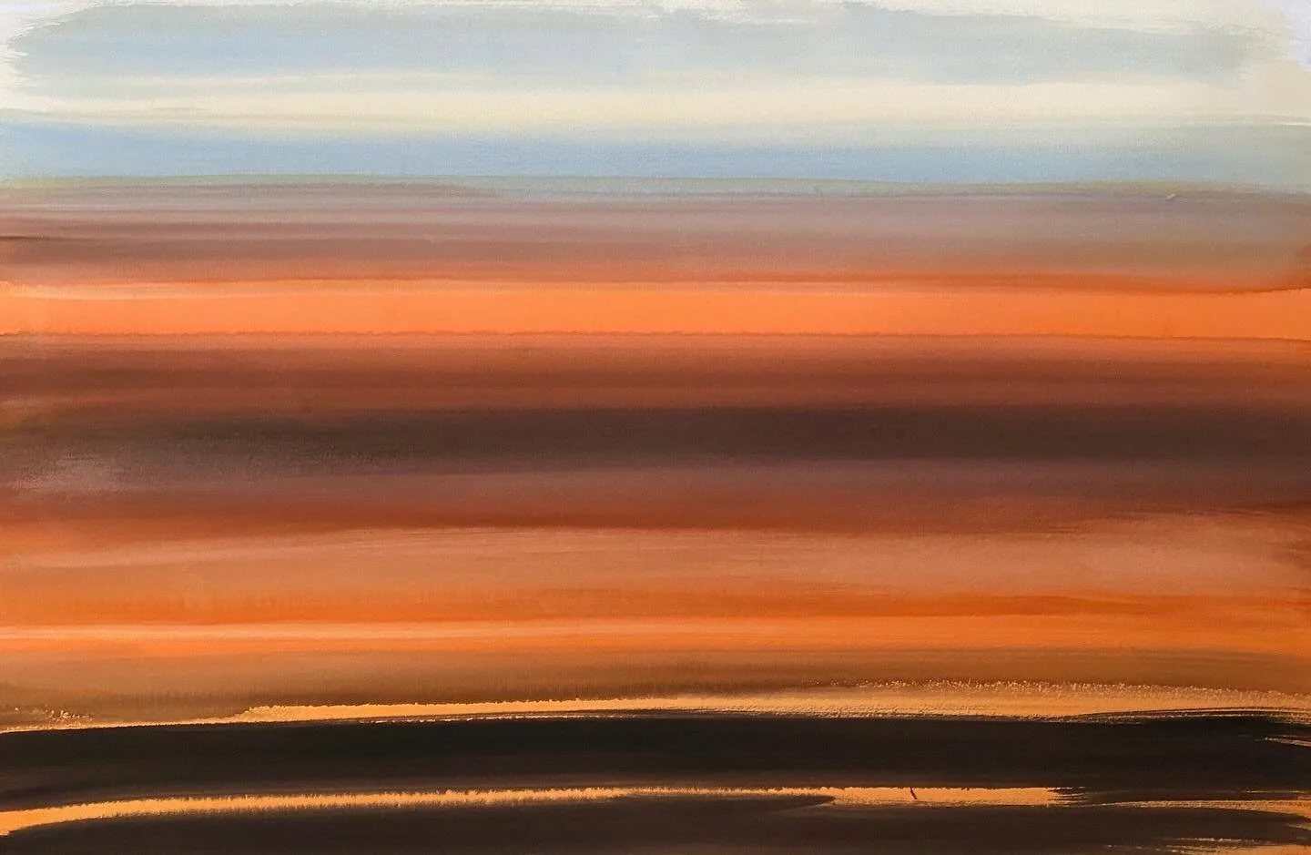 Warm day ending in warm sky- heavenly #seascapepainting #northumberlandlandscape #warmtoneslandscape #johnfieldhouseartist #earthtones