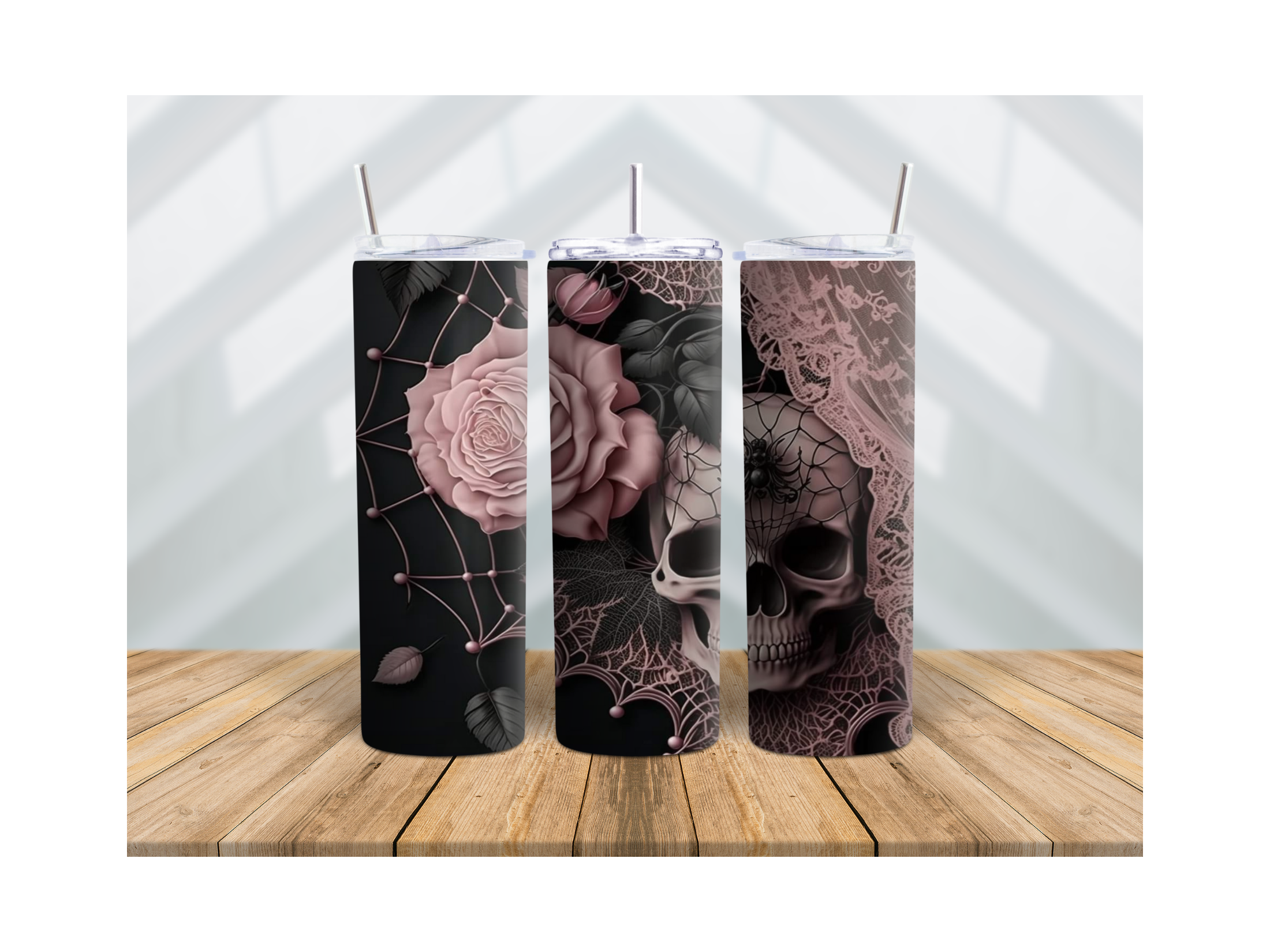 20 oz Tumbler Pink Rose & Skull