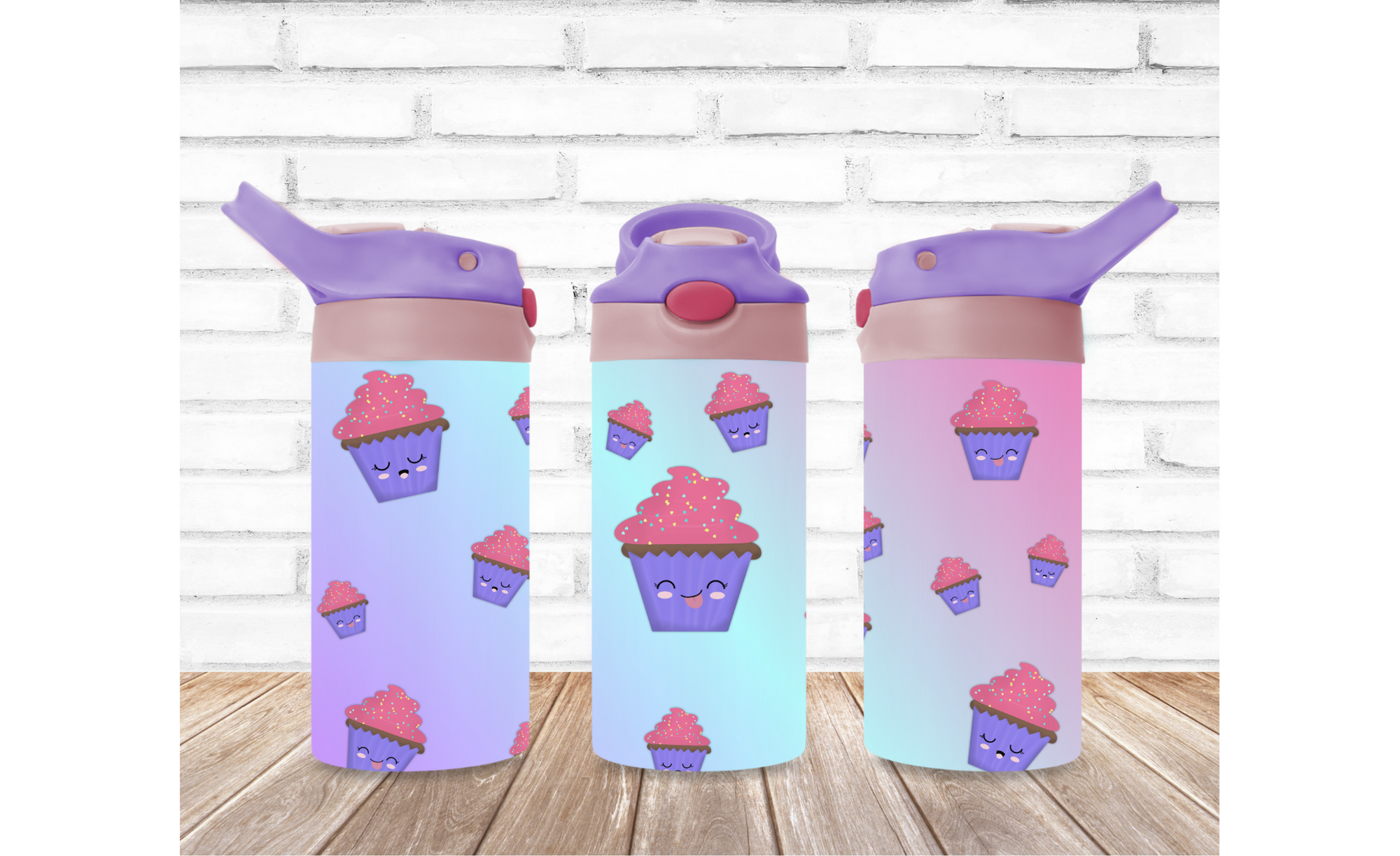 Kids Flip Top 12 oz Tumbler Cupcakes