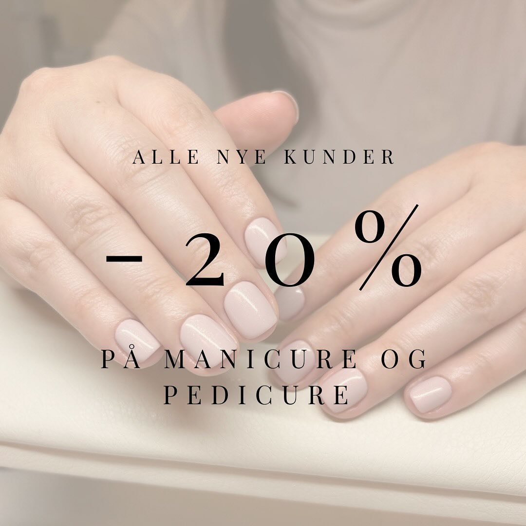 OPSTARTS TILBUD 💅🏼💗 
20% rabat til alle nye kunder!! 
I forbindelse med vores nye samarbejde, tilbyder vi lige nu -20% p&aring; alle manicure og pedicure behandlinger. 🌸

Book via link i bio!
