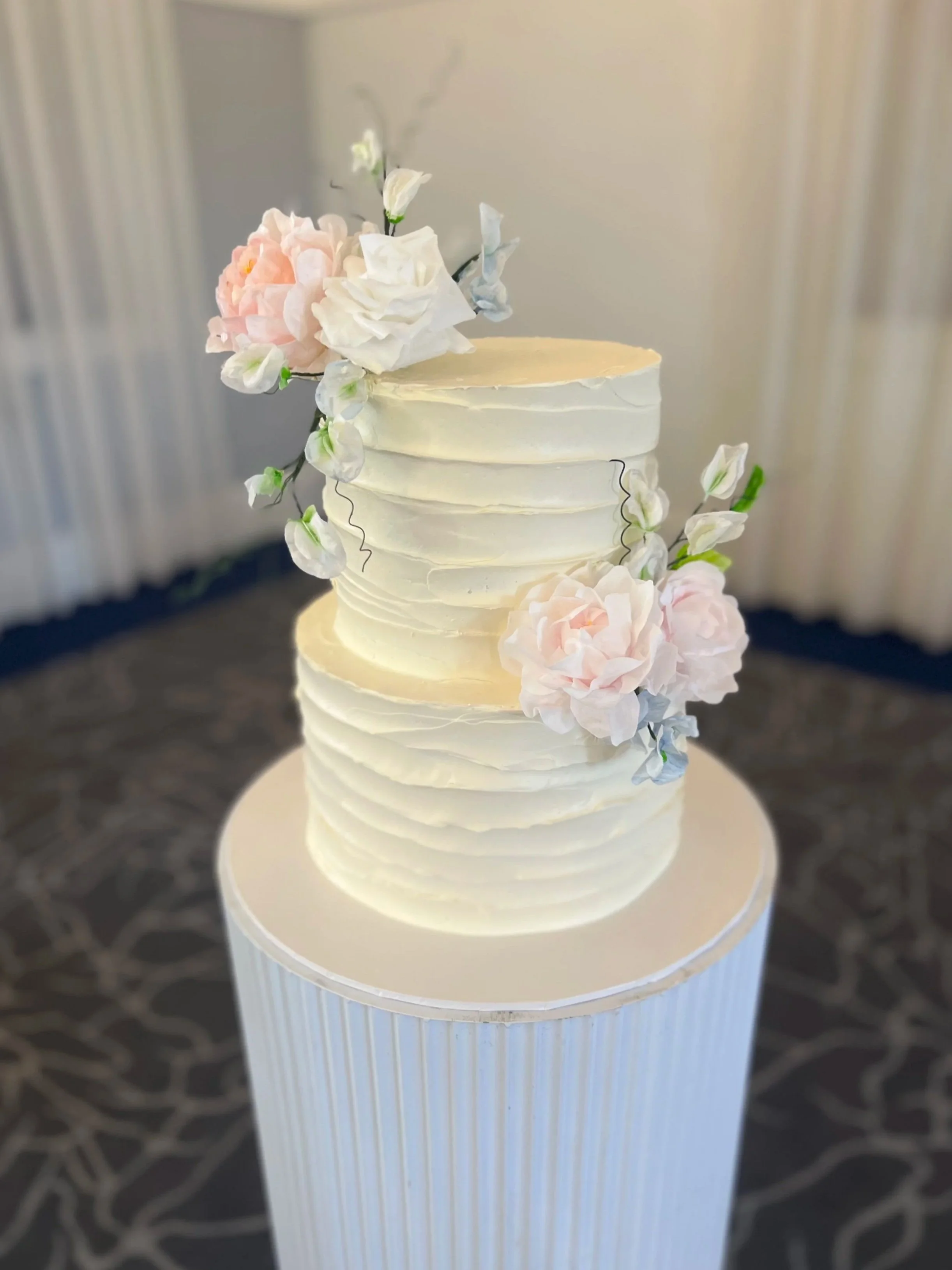 2 Tier Buttercream with wafer paper flowers