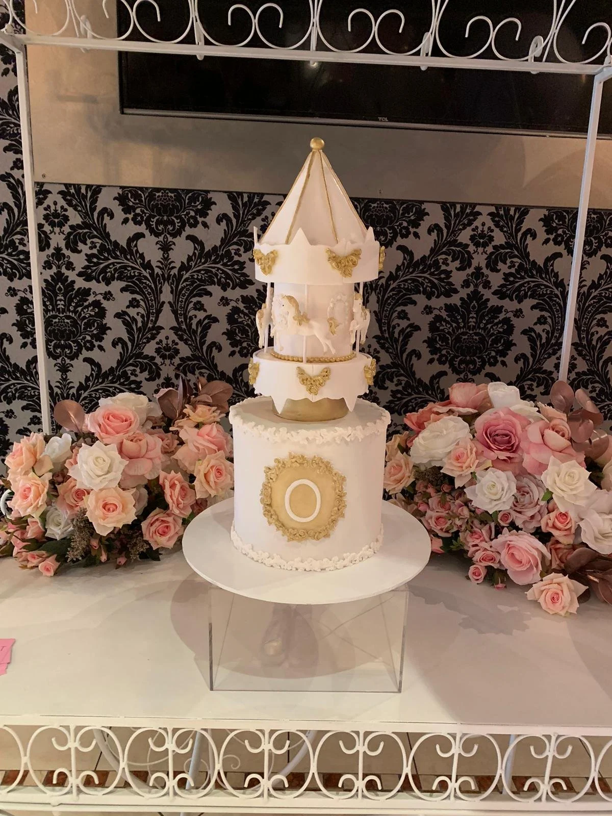 All White Carousel Christening Cake