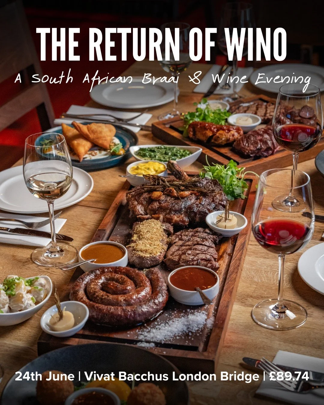 4 courses. 12 wines. 1 hell of an evening - all for under &pound;90 🍷

In partnership with Premium Independent Wineries of South Africa, we invite you to enjoy a lekker 4-course South African Braai Feast paired with 12 premium wines from Journeys En