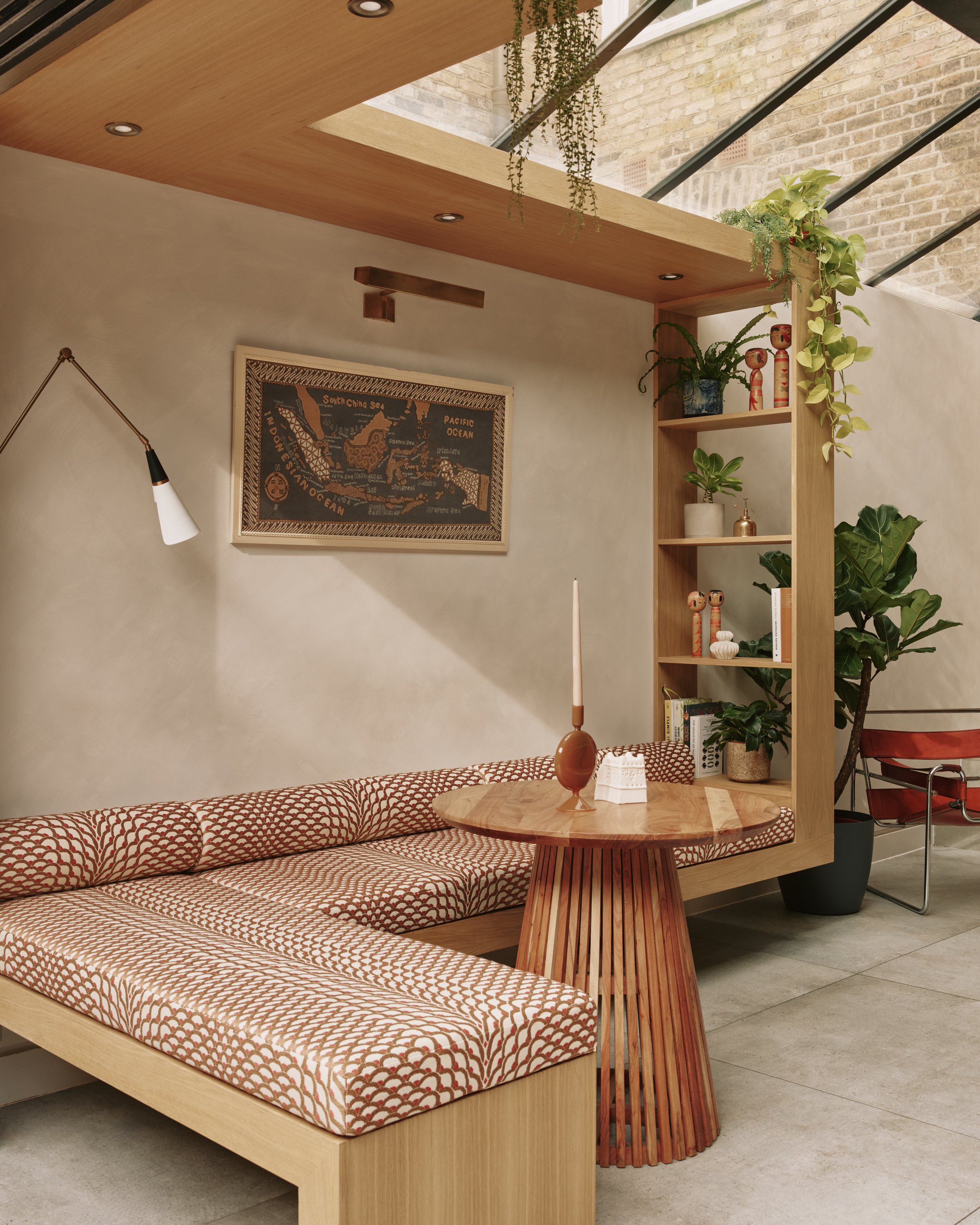 Bespoke furniture design, bespoke oriel bench, Pierre Frey upholstery