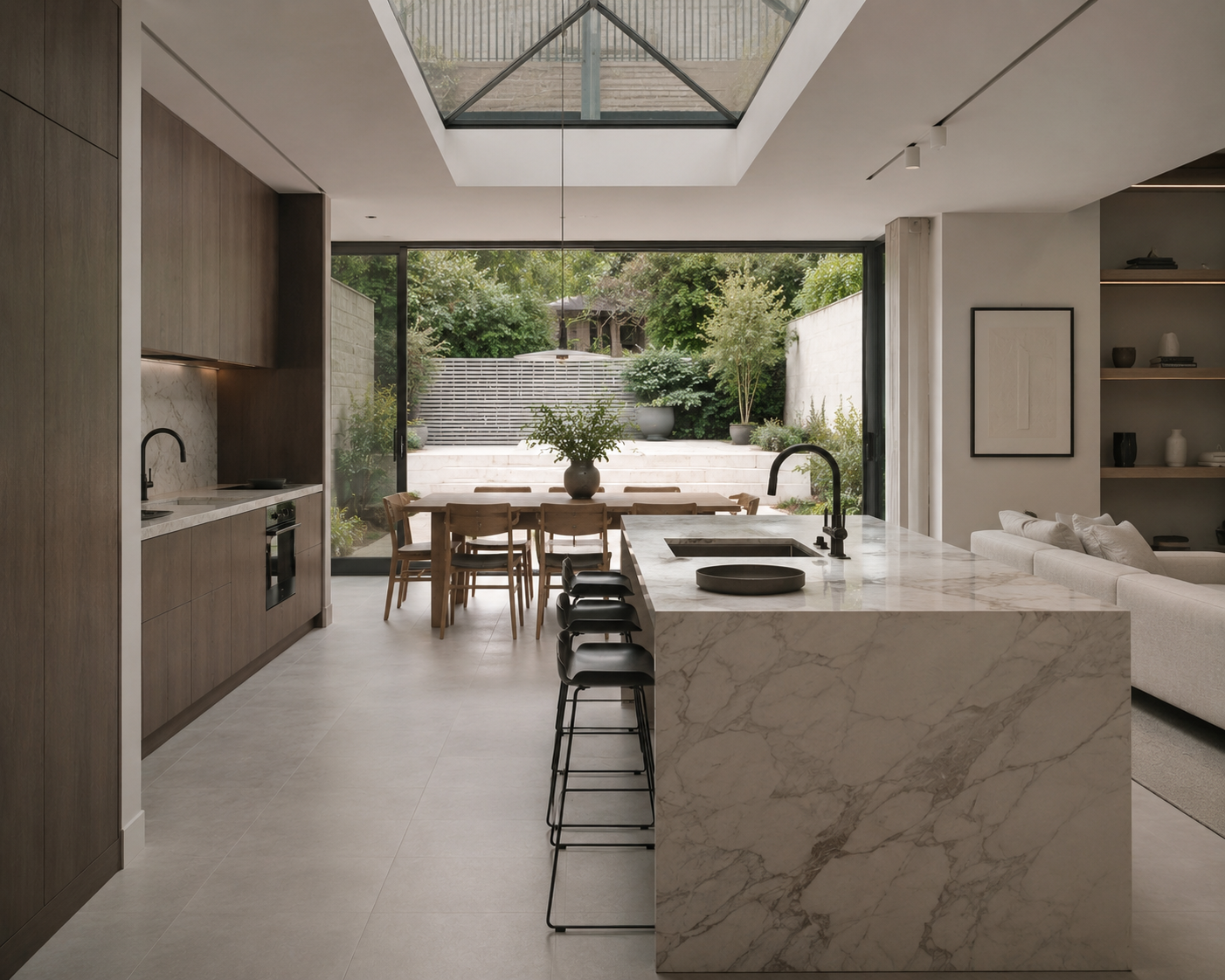Kitchen extension London bi-fold door fully open