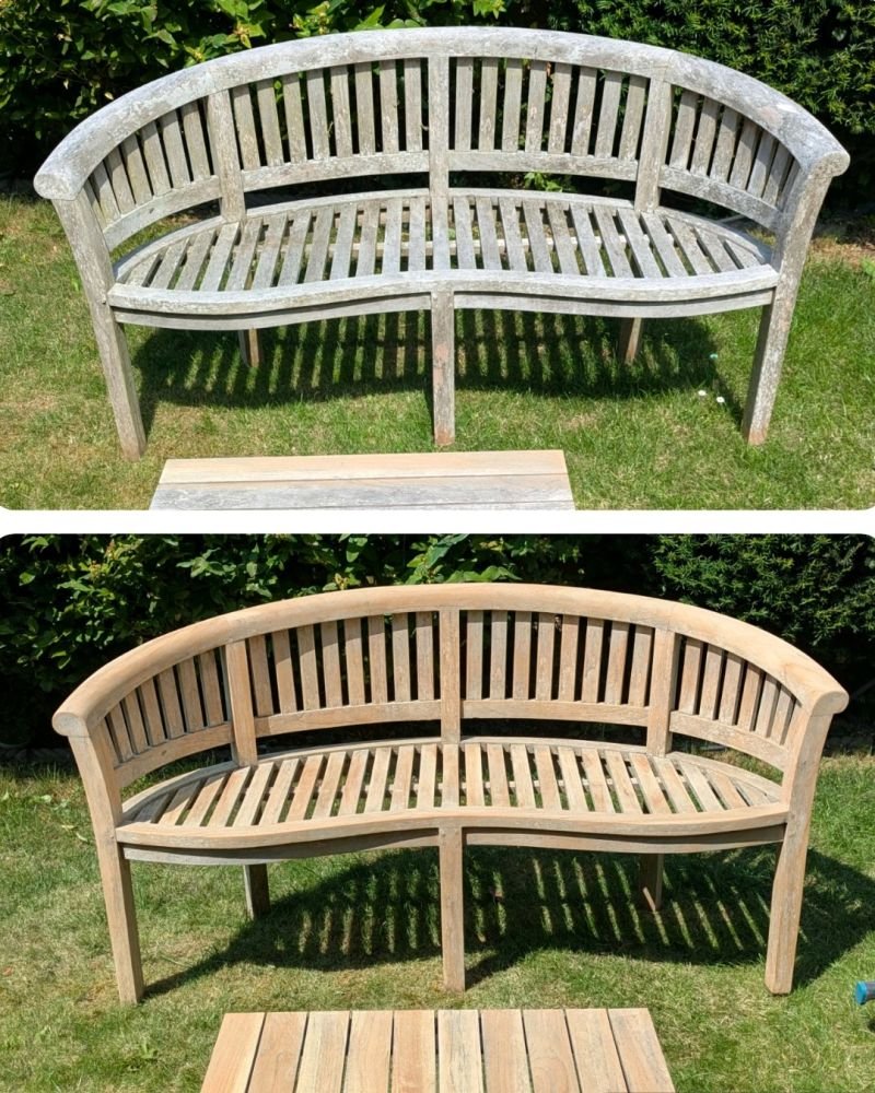 Sanded and cleaned teak bench - Hertfordshire