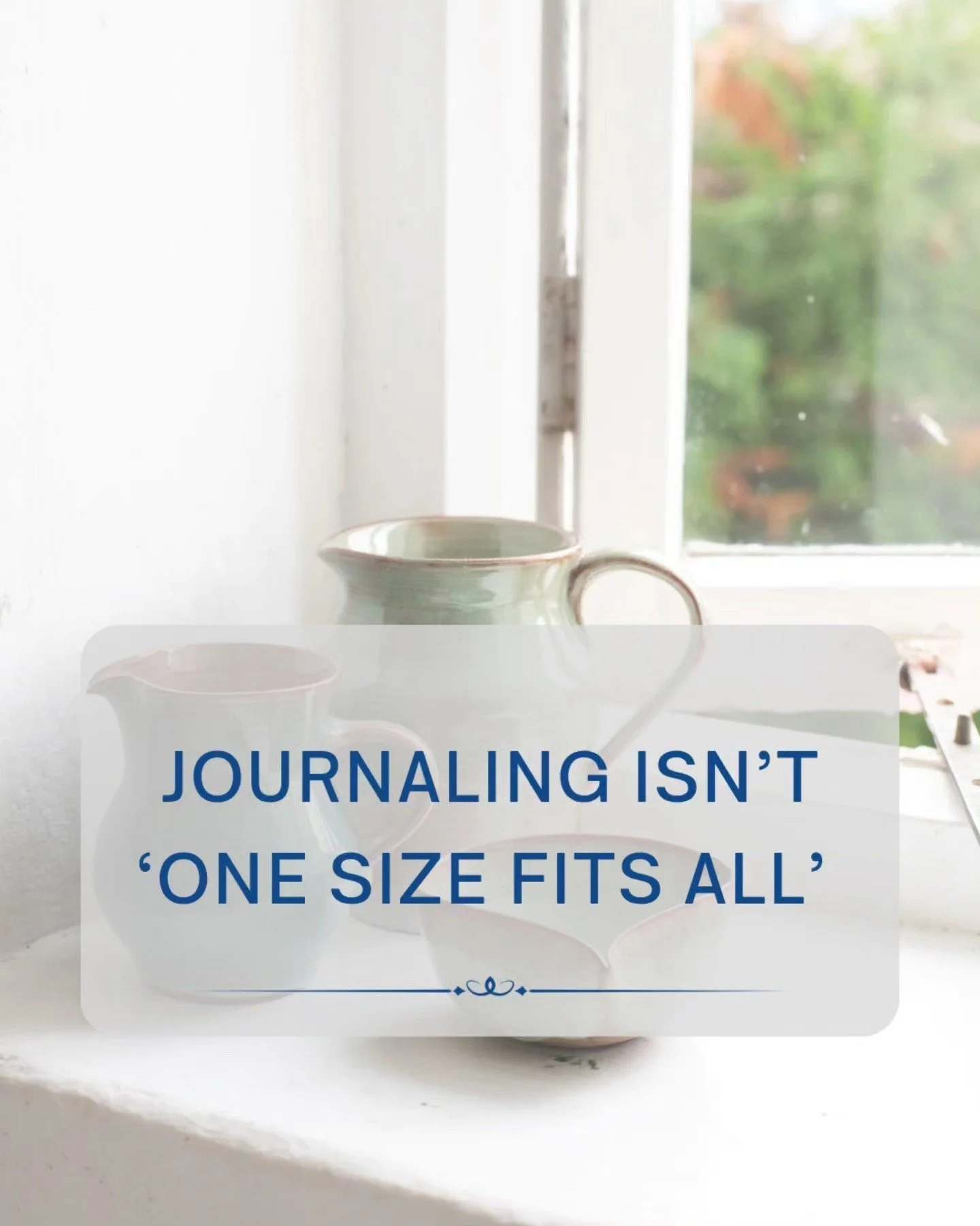 Journaling isn't a 'one size fits all' wellbeing tool.

And it's not a 'one size forever' task.

Your journaling habit should fit your life. 

So if you're thinking:
🔏 I don't have time to journal
🔏 I'm not doing this right
🔏 It feels like just an