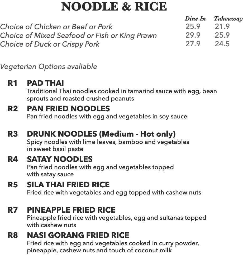 Extra Rice Menu Menu — Sila Thai