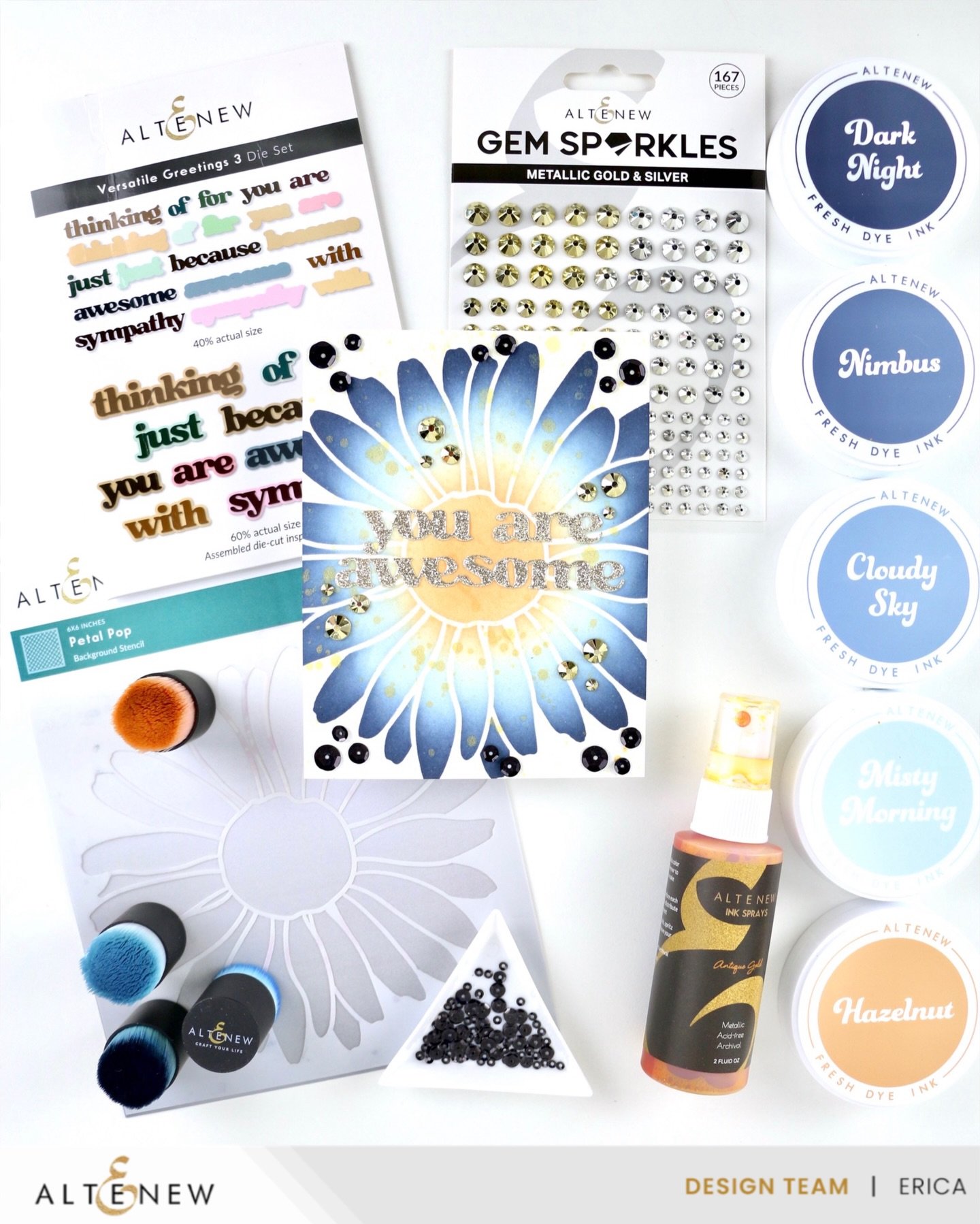 It&rsquo;s a beautiful day and it just so happens to be release day for @altenewllc 🤩 
Over on my YouTube channel I&rsquo;ve got an unboxing video, and lots of jibber-jabber as usual (IYKYK lol) 
This card is made with the beautiful Petal Pop stenci