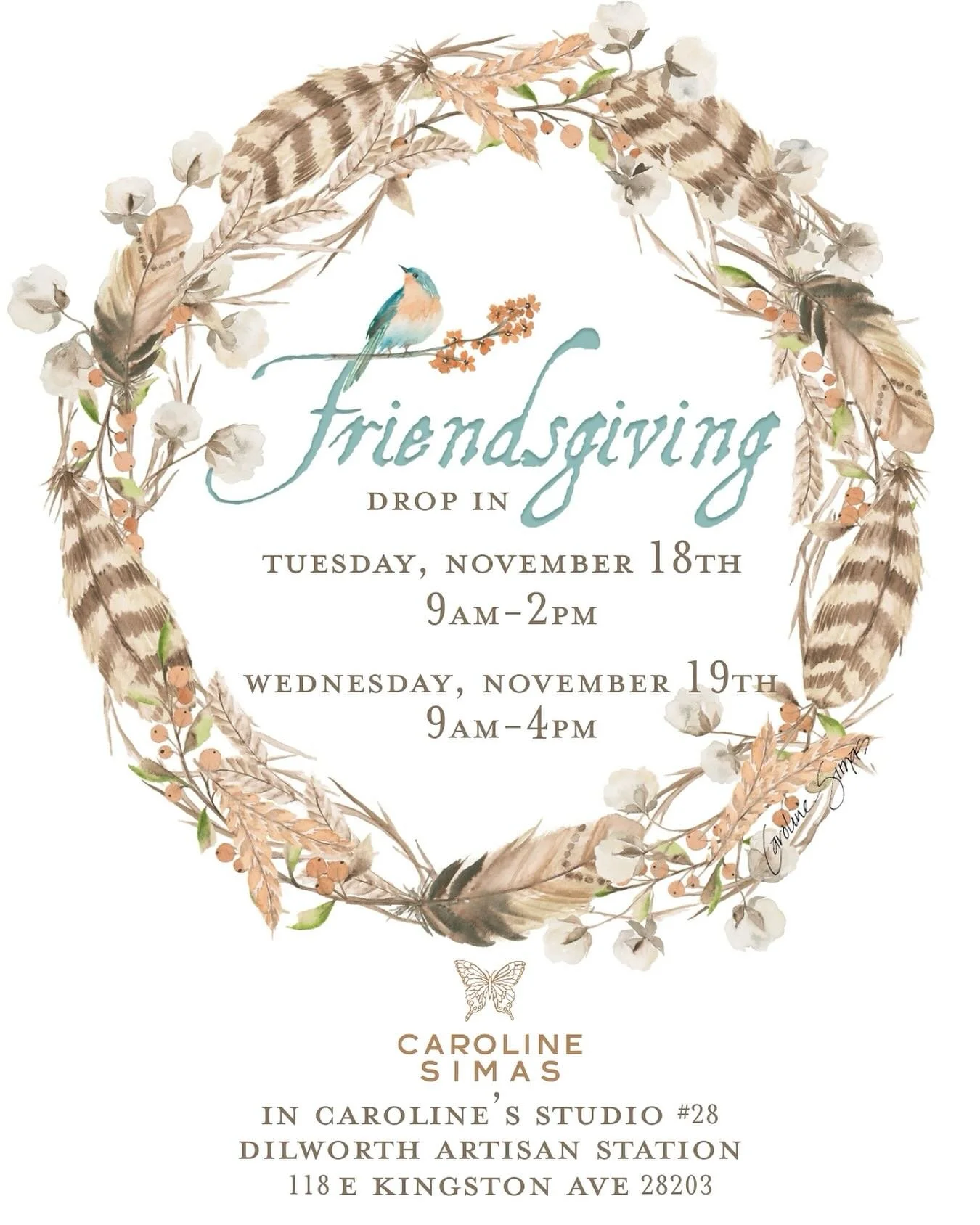 Mark your calendars for a two day FRIENDSGIVING drop in tomorrow, Tuesday, Nov. 18th and Wednesday, Nov. 19th this week! Come by my studio for a free hug, a sip of hot apple cider, and an opportunity to shop meaningful and uplifting gifts for Thanksg