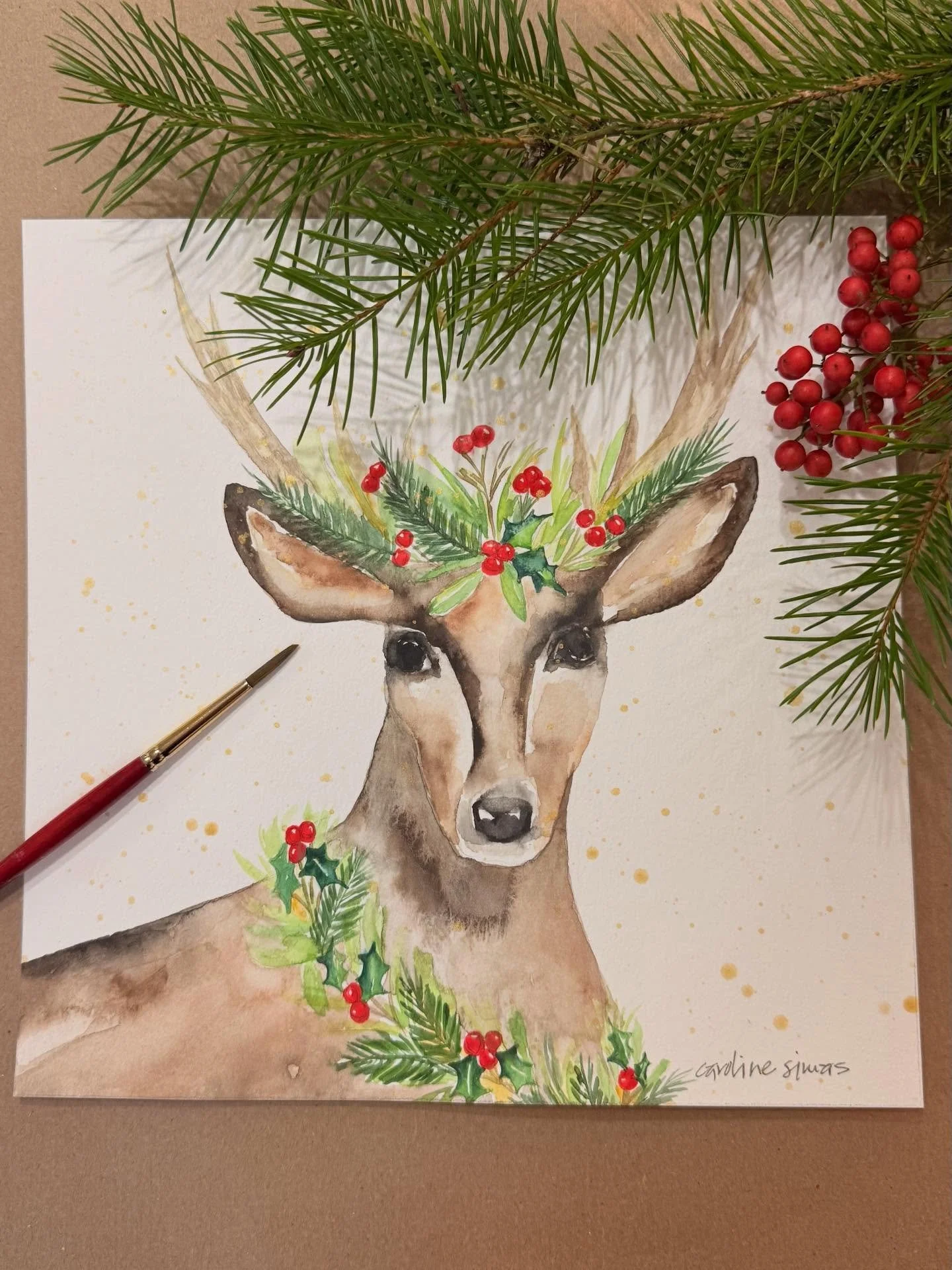 Ohhhhh DEER! Just over two weeks left until Christmas! I have two original Christmas deer paintings framed and ready to bless your home each holiday season. First one is all watercolor&hellip; the painting with two deer has hand stitched antlers with