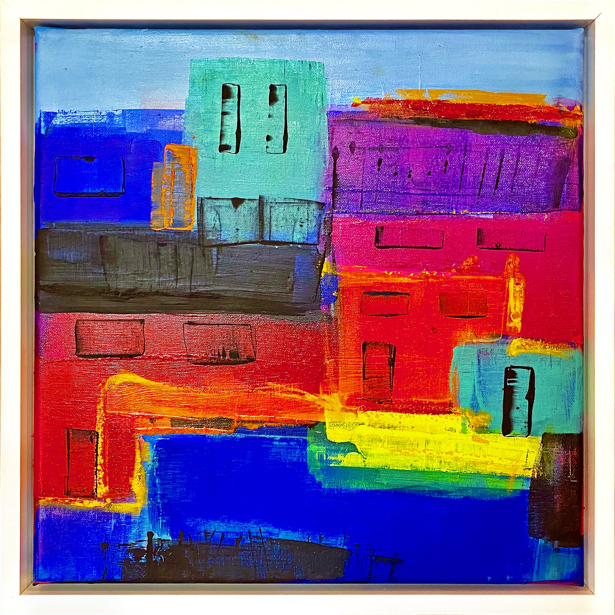 Kleine Stadt Nr. 3 | Acrylfarben auf Leinwand | 40x40cm | Rahmen weiß