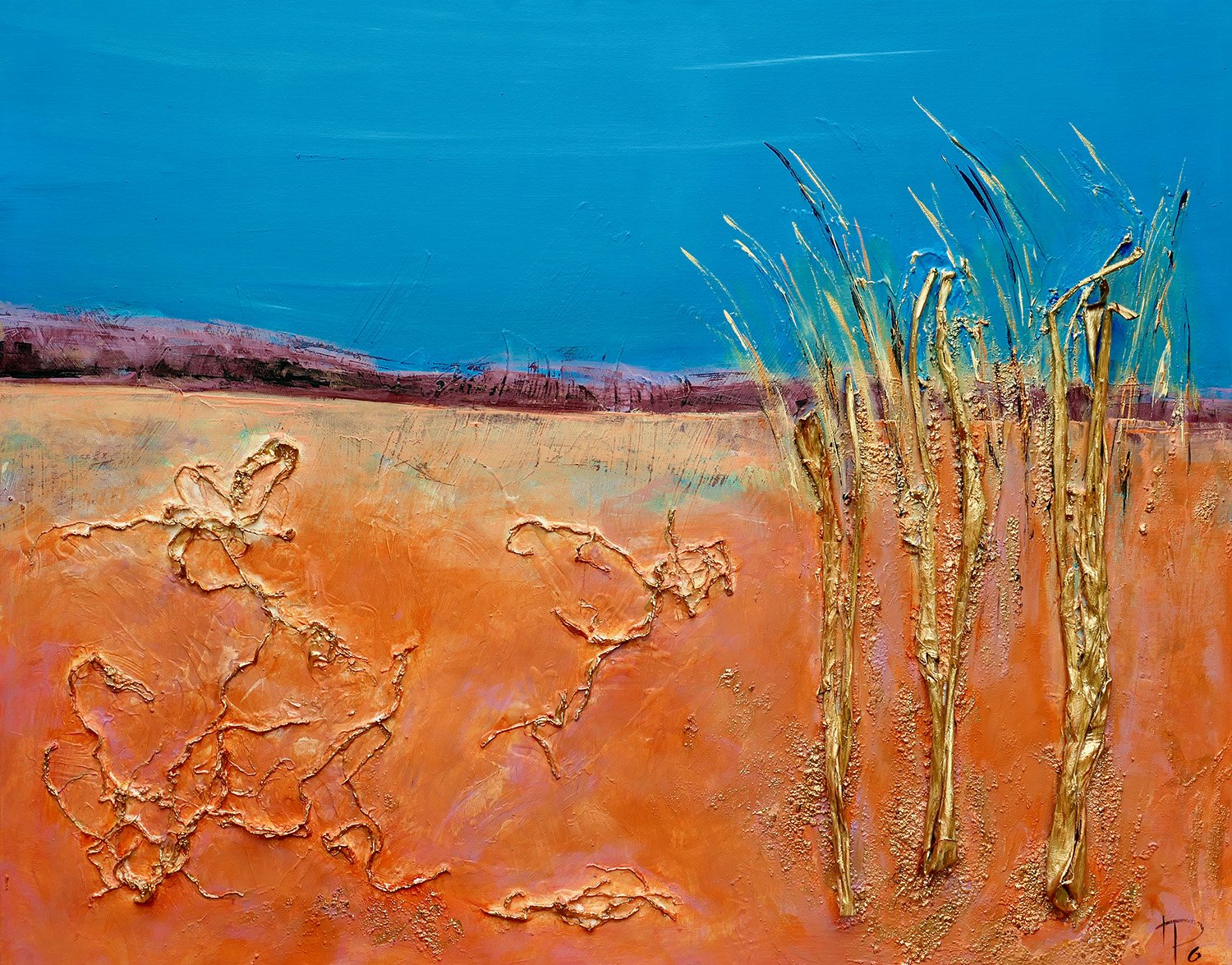 Ponge-Art: Collage Landschaft in Namibia | 100x80cm