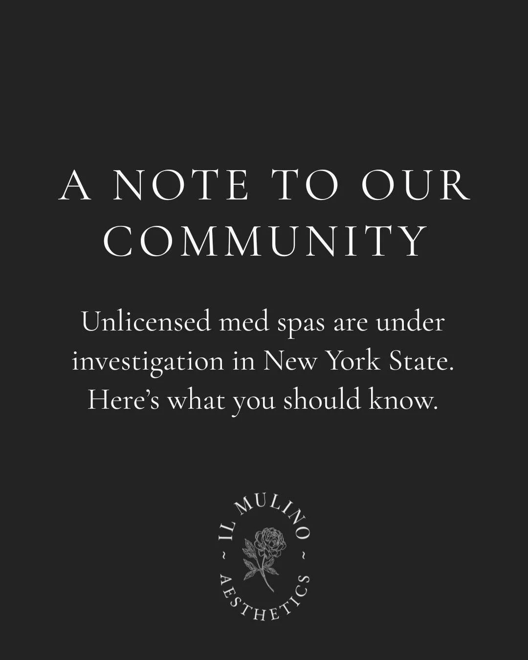 You may have seen the recent consumer advisory from New York State regarding unlicensed med spa providers. Investigations across the state have revealed extremely dangerous practices&mdash;unlicensed individuals performing injections, counterfeit pro